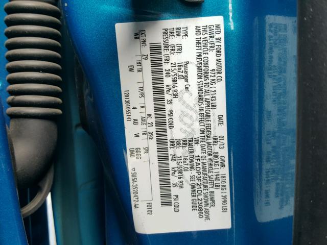 1FADP3F21DL230860 - 2013 FORD FOCUS SE BLUE photo 10