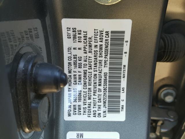 JHMZE2H38CS006493 - 2012 HONDA INSIGHT GRAY photo 10