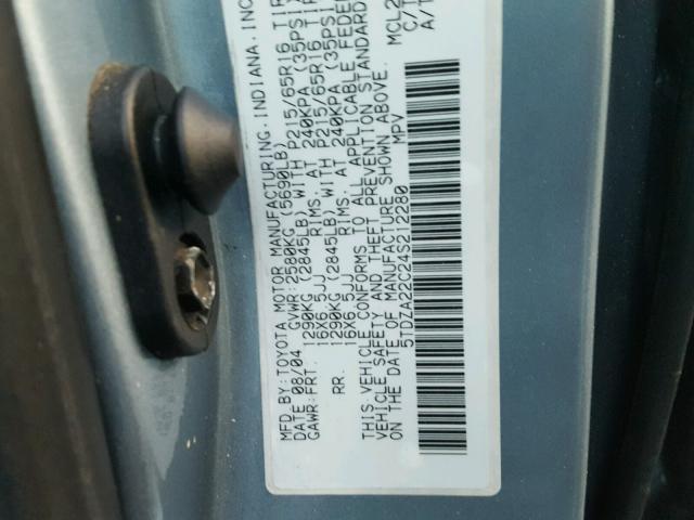 5TDZA22C24S212280 - 2004 TOYOTA SIENNA XLE BLUE photo 10