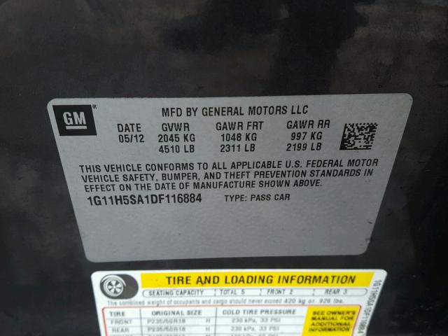 1G11H5SA1DF116884 - 2013 CHEVROLET MALIBU LTZ 灰色 照片 10