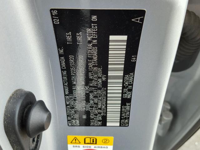 2T2ZZMCAXGC015612 - 2016 LEXUS RX 350 SILVER photo 10