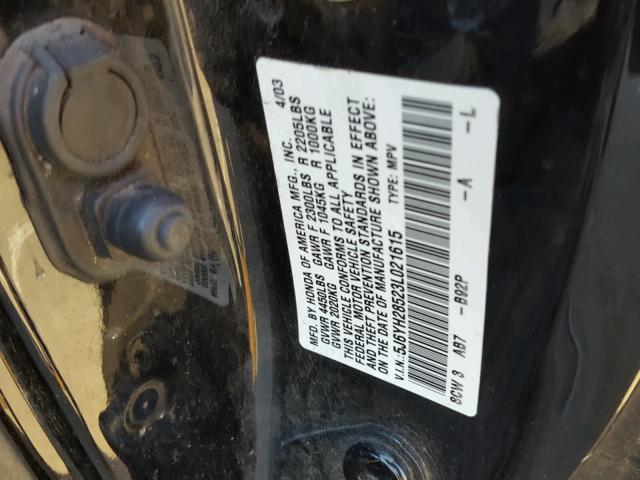 5J6YH28523L021615 - 2003 HONDA ELEMENT EX BLACK photo 10