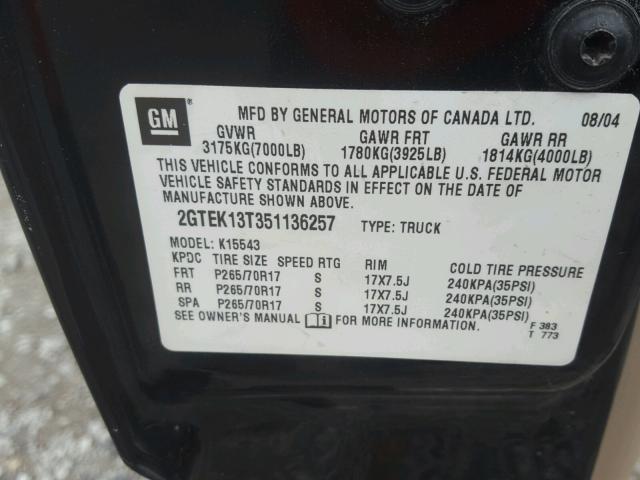 2GTEK13T351136257 - 2005 GMC NEW SIERRA BLACK photo 10