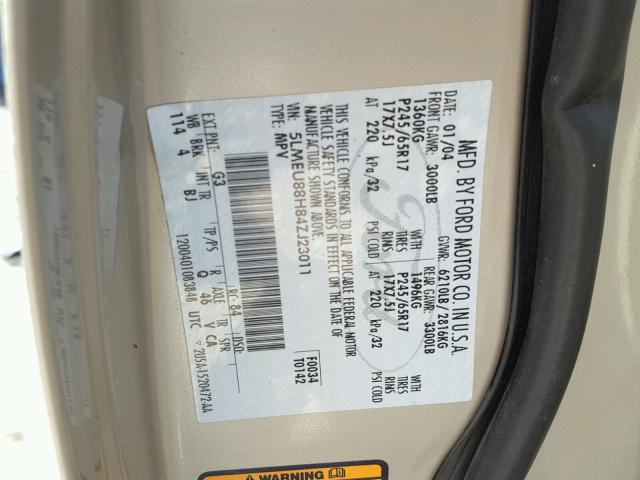 5LMEU88H84ZJ23011 - 2004 LINCOLN AVIATOR 金色 照片 10