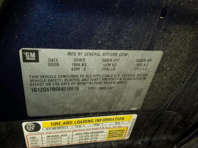 1G1ZG57B684216519 - 2008 CHEVROLET MALIBU LS ლურჯი ფოტო 10