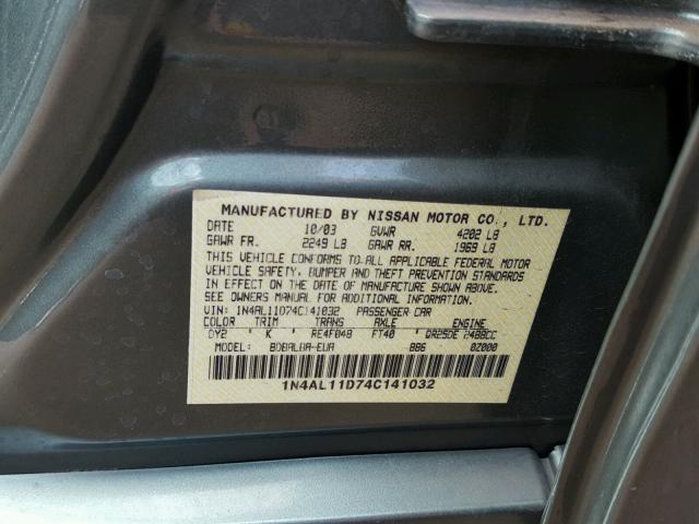 1N4AL11D74C141032 - 2004 NISSAN ALTIMA BAS GREEN photo 10