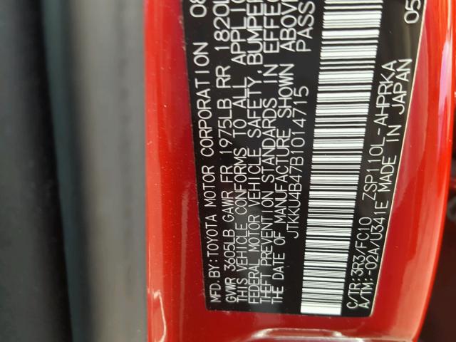 JTKKU4B47B1014715 - 2011 TOYOTA SCION XD RED photo 10