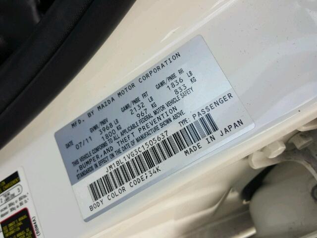 JM1BL1VG3C1505637 - 2012 MAZDA 3 I WHITE photo 10