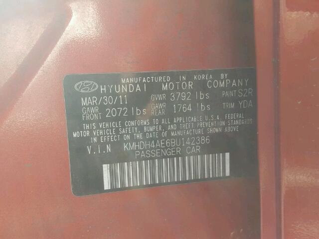 KMHDH4AE6BU142386 - 2011 HYUNDAI ELANTRA GL RED photo 10