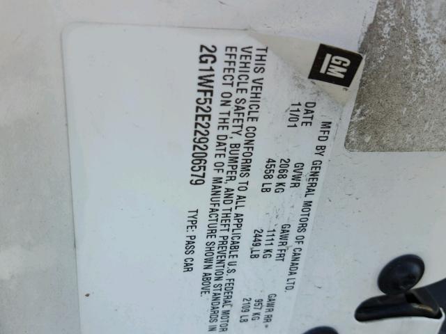 2G1WF52E229206579 - 2002 CHEVROLET IMPALA 白色 照片 10