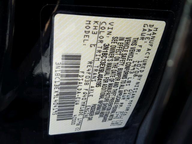 3N1BC13EX9L404195 - 2009 NISSAN VERSA S BLACK photo 10