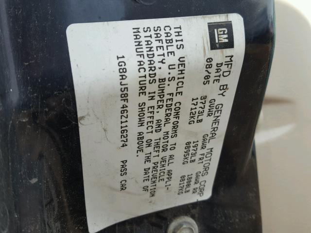 1G8AJ58F46Z116274 - 2006 SATURN ION LEVEL GREEN photo 10