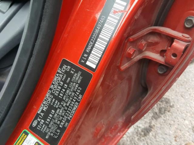 KNADE223596497463 - 2009 KIA RIO BASE RED photo 10