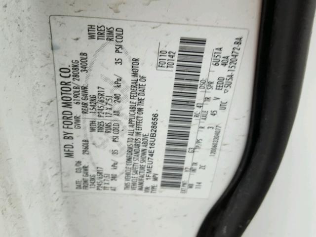 1FMEU74E16UB28656 - 2006 FORD EXPLORER E WHITE photo 10