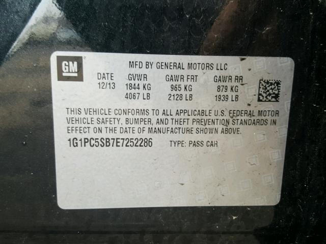 1G1PC5SB7E7252286 - 2014 CHEVROLET CRUZE LT BLACK photo 10