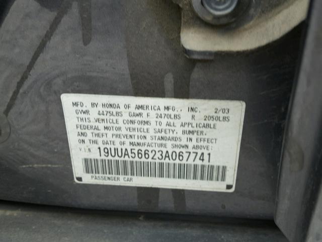 19UUA56623A067741 - 2003 ACURA 3.2TL GRAY photo 10