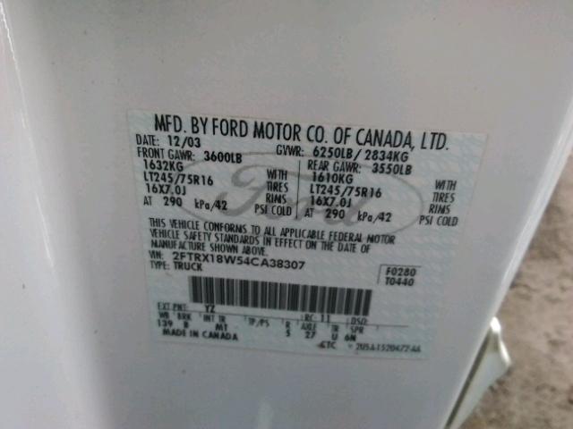 2FTRX18W54CA38307 - 2004 FORD F-150 HERI WHITE photo 10