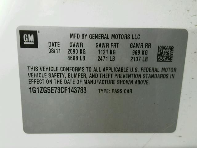 1G1ZG5E73CF143783 - 2012 CHEVROLET MALIBU LTZ 白色 照片 10