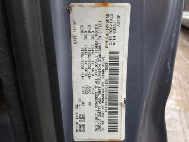 4TAPM62N2WZ069156 - 1998 TOYOTA TACOMA BLUE photo 10