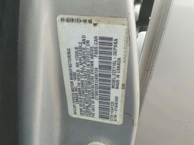 2T1BR12E81C438124 - 2001 TOYOTA COROLLA CE SILVER photo 10