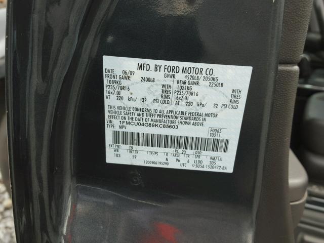 1FMCU04G89KC85603 - 2009 FORD ESCAPE LIM BLACK photo 10