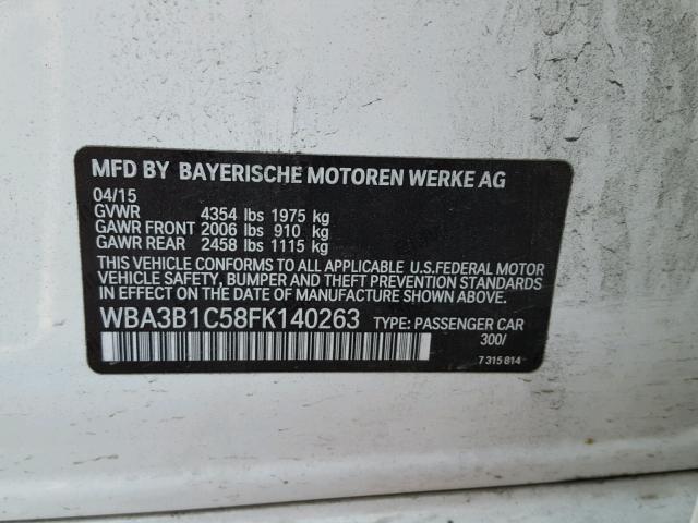 WBA3B1C58FK140263 - 2015 BMW 320 I WHITE photo 10