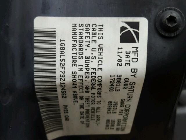 1G8AL52F73Z124562 - 2003 SATURN ION LEVEL ვერცხლისფერი ფოტო 10