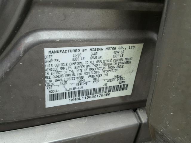 1N4BL11D03C178880 - 2003 NISSAN ALTIMA SE TAN photo 10