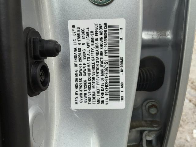 19XFB2F91FE097151 - 2015 HONDA CIVIC EXL SILVER photo 10