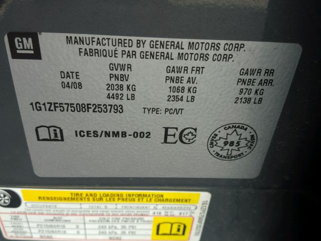 1G1ZF57508F253793 - 2008 CHEVROLET MALIBU HYB GRAY photo 10