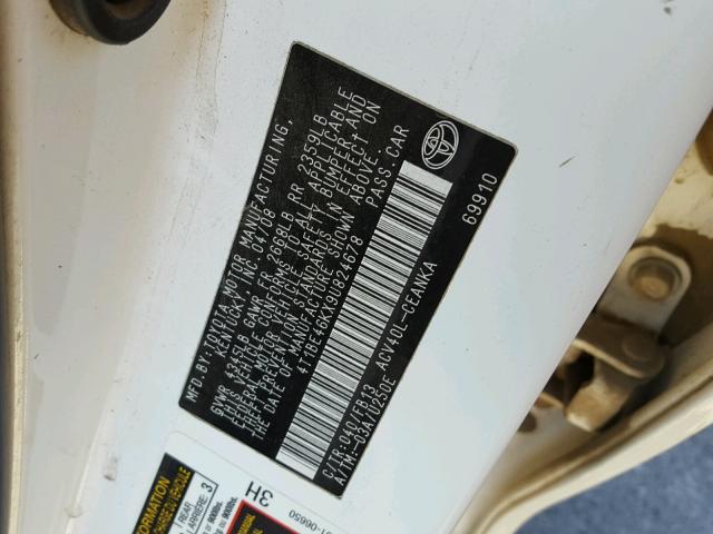 4T1BE46KX9U824678 - 2009 TOYOTA CAMRY BASE WHITE photo 10