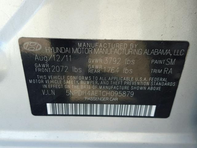 5NPDH4AE1CH095879 - 2012 HYUNDAI ELANTRA GL SILVER photo 10