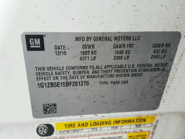 1G1ZB5E15BF261276 - 2011 CHEVROLET MALIBU LS თეთრი ფოტო 10