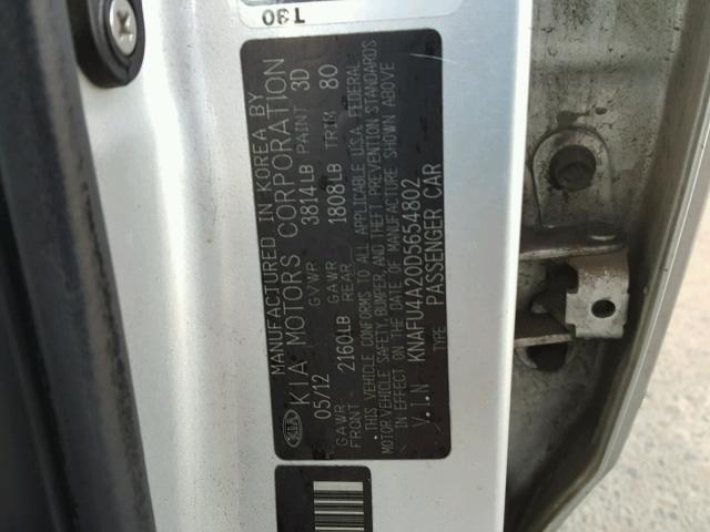 KNAFU4A20D5654802 - 2013 KIA FORTE EX SILVER photo 10