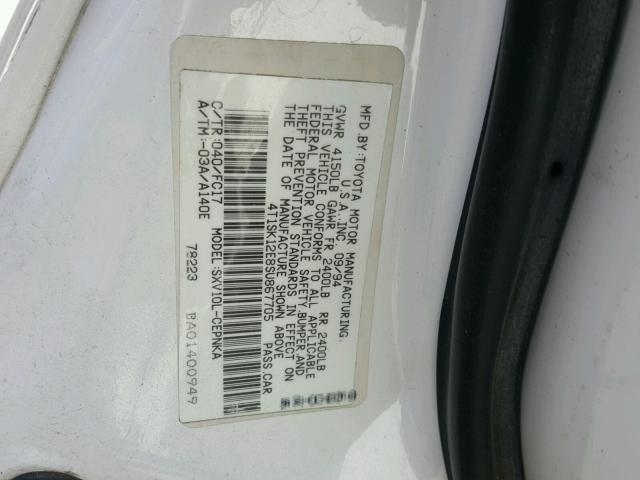 4T1SK12E8SU867705 - 1995 TOYOTA CAMRY LE WHITE photo 10