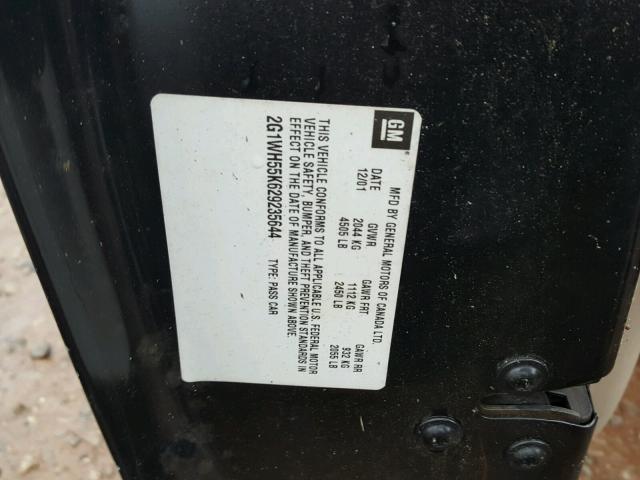 2G1WH55K629235644 - 2002 CHEVROLET IMPALA LS BLACK photo 10