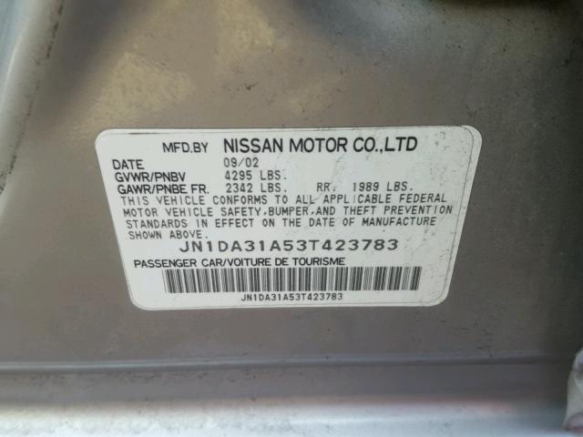 JN1DA31A53T423783 - 2003 NISSAN MAXIMA GLE SILVER photo 10