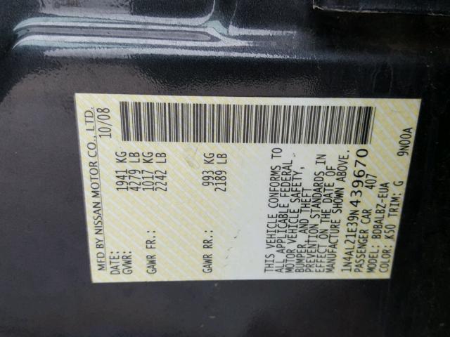 1N4AL21E39N439670 - 2009 NISSAN ALTIMA 2.5 GRAY photo 10