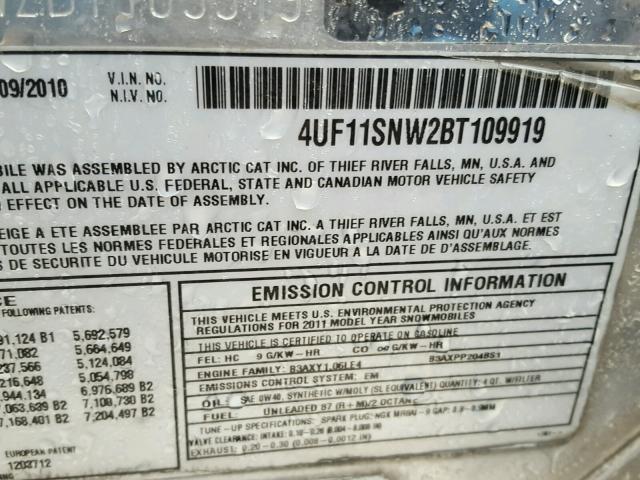 4UF11SNW2BT109919 - 2011 ARCT Z1 LXR BLACK photo 10