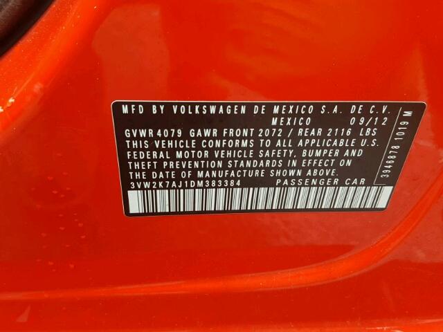 3VW2K7AJ1DM383384 - 2013 VOLKSWAGEN JETTA BASE წითელი ფოტო 10