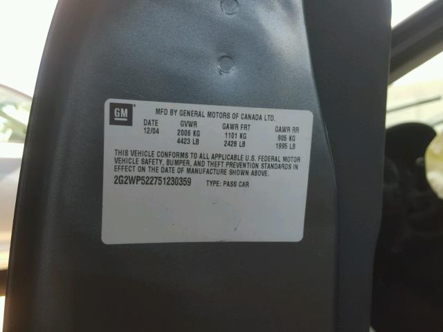 2G2WP522751230359 - 2005 PONTIAC GRAND PRIX GRAY photo 10