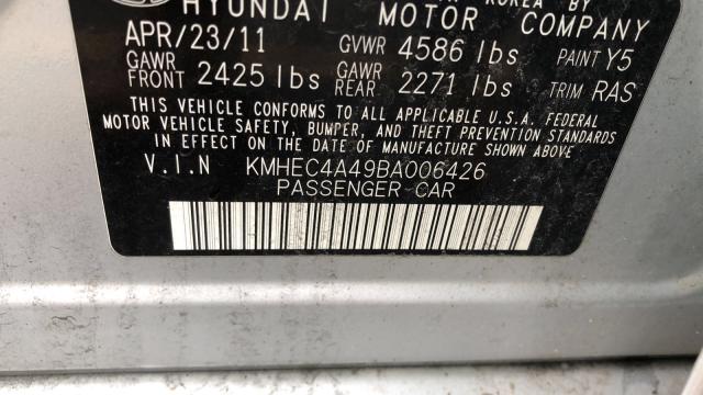 KMHEC4A49BA006426 - 2011 HYUNDAI SONATA HYB SILVER photo 10