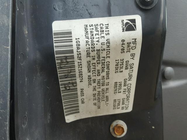 1G8AJ52F15Z168274 - 2005 SATURN ION LEVEL GRAY photo 10