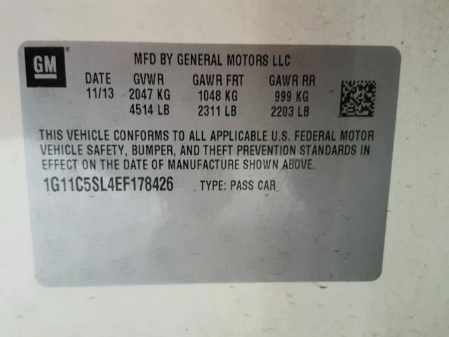 1G11C5SL4EF178426 - 2014 CHEVROLET MALIBU 1LT 白色 照片 10