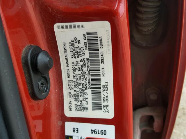 1NXBU4EEXAZ310526 - 2010 TOYOTA COROLLA BA RED photo 10