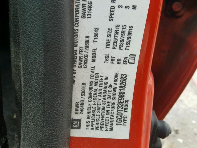 1GCDT33E988182683 - 2008 CHEVROLET COLORADO L ORANGE photo 10