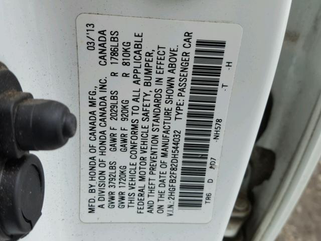 2HGFB2F82DH544032 - 2013 HONDA CIVIC EX Ağ foto 10