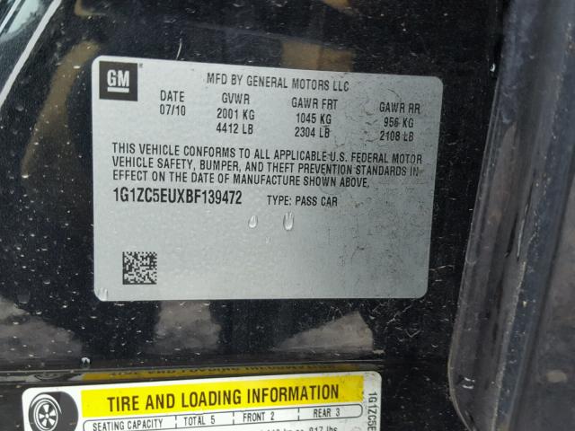 1G1ZC5EUXBF139472 - 2011 CHEVROLET MALIBU 1LT 黑色 照片 10