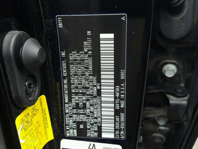 4T3BK3BB0BU058952 - 2011 TOYOTA VENZA BASE BLACK photo 10