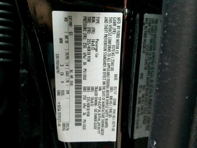 1FADP3L97HL253017 - 2017 FORD FOCUS ST BLACK photo 10